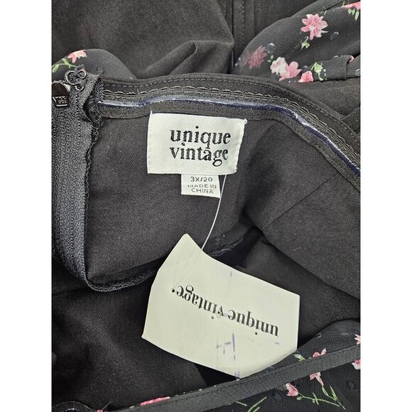 New Unique Vintage Dress Womens 3x 20 Plus Black Floral Chiffon Overlay - Picture 6 of 7